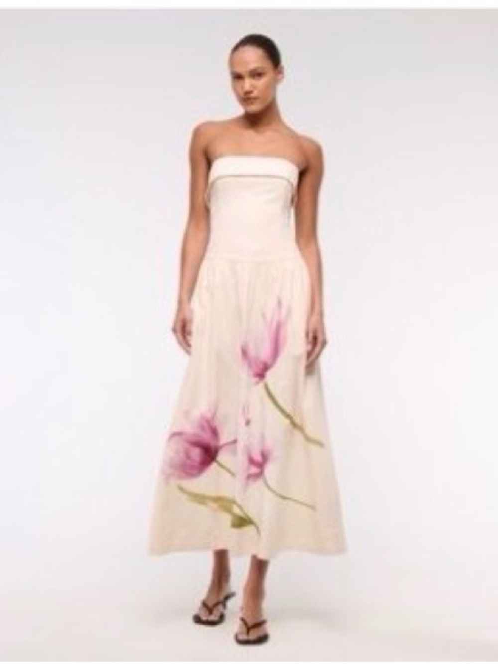 Abercrombie & Fitch Strapless Drop-Waist Linen-Blend Maxi Dress Floral Maxi